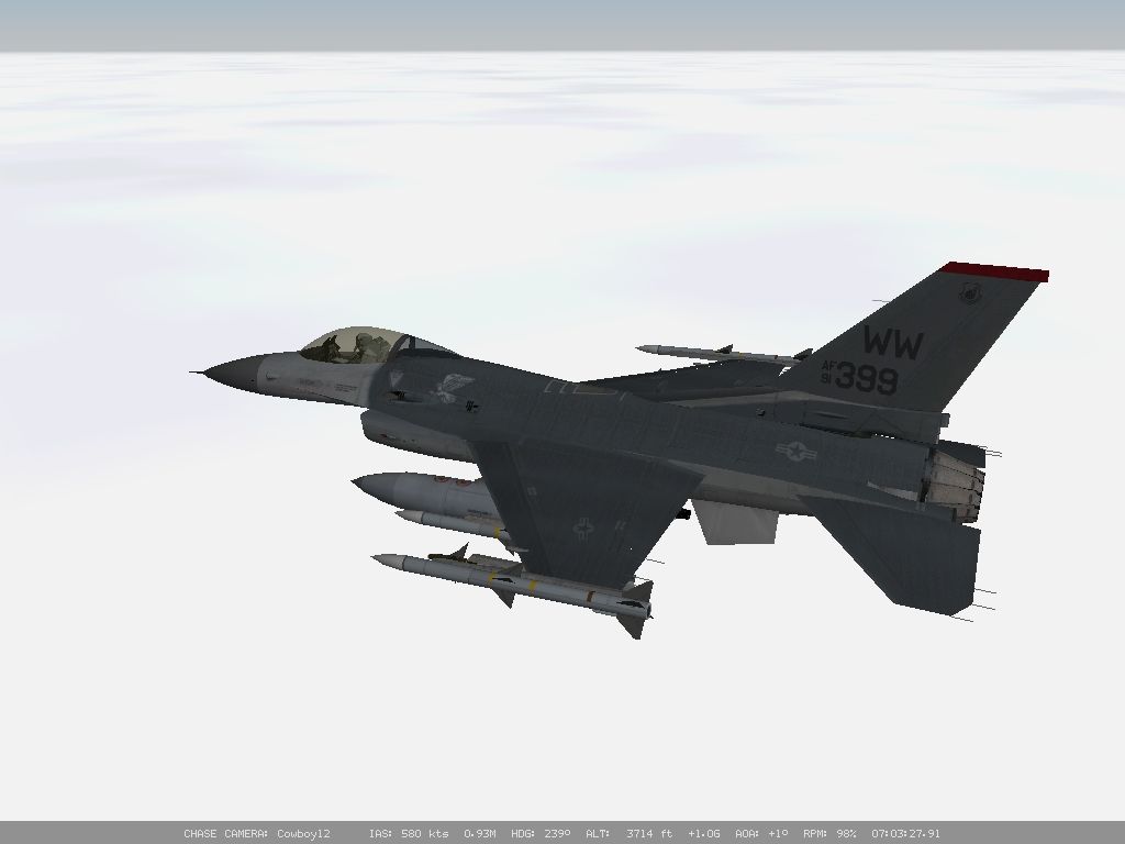 Falcon 4.0: Allied Force (Windows) screenshot: F-16 above the cloud layer.