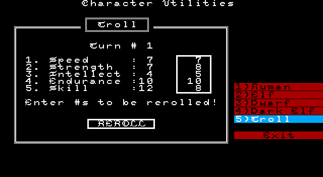 Demon's Winter (DOS) screenshot: Character Utilities- Create your heroes!