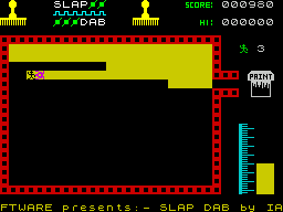 Slap Dab (ZX Spectrum) screenshot: Being chased by a monster