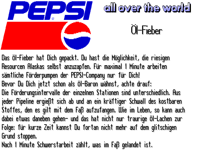 Pepsi: All Over the World (Amiga) screenshot: Alaska game: Info screen
