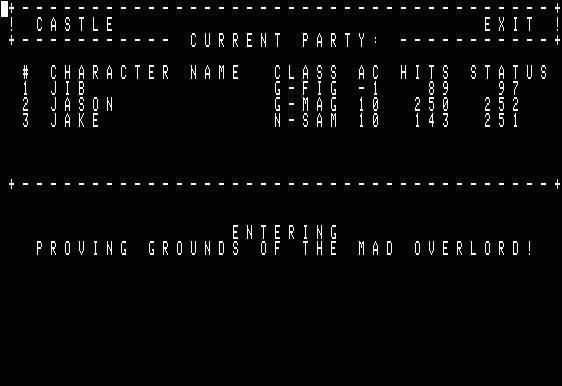 Wizardry: Proving Grounds of the Mad Overlord (Apple II) screenshot: Your Party