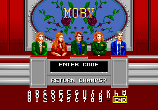 Family Feud (Genesis) screenshot: The player can enter a code if they are a returning champ.