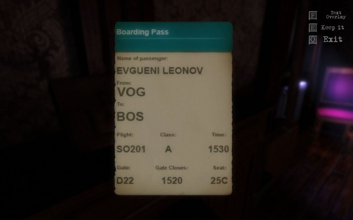 The Guest (Windows) screenshot: My plane ticket