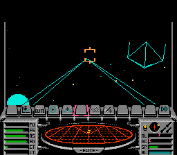 Elite (NES) screenshot: Dogfighting with a Krait.