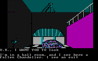 Sorcerer of Claymorgue Castle (DOS) screenshot: I broke the chandelier.