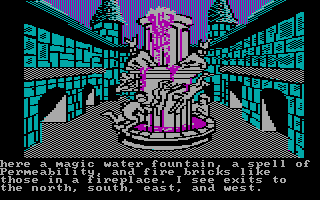 Sorcerer of Claymorgue Castle (DOS) screenshot: In a courtyard with a magic water fountain...