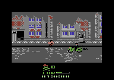 Purple Heart (Commodore 64) screenshot: Don't get hit by vehicles