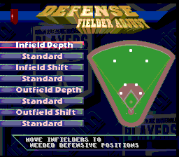 Frank Thomas Big Hurt Baseball (SNES) screenshot: Choosing your kind of defense