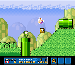 Super Mario All-Stars + Super Mario World (SNES) screenshot: The Piranha Plant see intently the new (but until Super Star's effect finishes) movement used for Mario: caper!