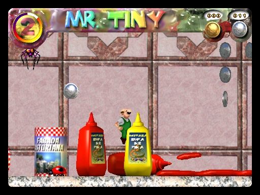 Mr. Tiny Adventures (Windows) screenshot: Jumping on the Ketchup bottles.
