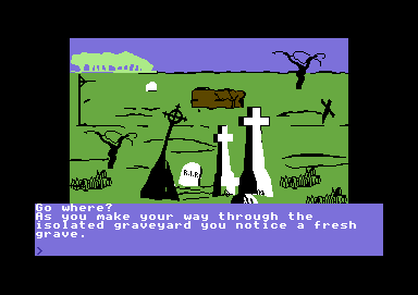 Castle of Terror (Commodore 64) screenshot: The graveyard