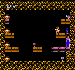 Kid Icarus (NES) screenshot: You have to open the pots in the correct order, or the God of Poverty will show his ugly face. If you open the pot he is in, you don't get any treasures from the room.
