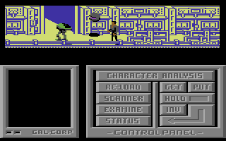 Cyborg (Commodore 64) screenshot: Attacked by two robots