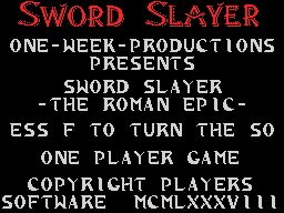 Sword Slayer (ZX Spectrum) screenshot: Menu screen