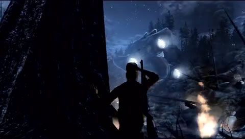 Aliens vs Predator: Requiem (PSP) screenshot: Introduction cut-scene: a hunter spots the crashing ship.