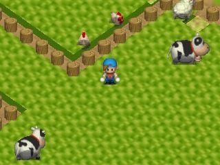 Harvest Moon 64 (Nintendo 64) screenshot: Building a fence and growing grass for your animals