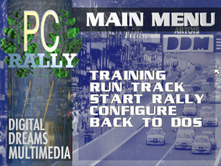 PC Rally (DOS) screenshot: Main menu