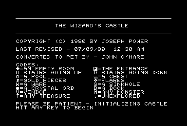 The Wizard's Castle (Commodore PET/CBM) screenshot: Title screen