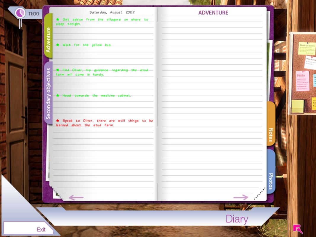 Petz: Horsez 2 (Windows) screenshot: Emma's notebook where the quests are stored.