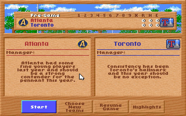 HardBall III (DOS) screenshot: Before the game (MCGA/VGA)