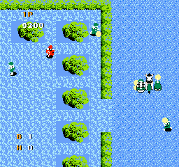 Thundercade (NES) screenshot: Motorcycle with both sidecars attached.