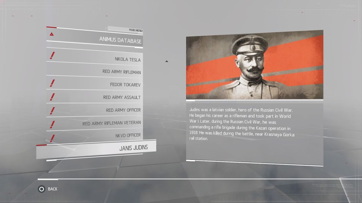 Assassin's Creed Chronicles: Russia (PlayStation 4) screenshot: Animus database