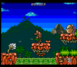 Chuck Rock (SNES) screenshot: Be careful not to fall down there...