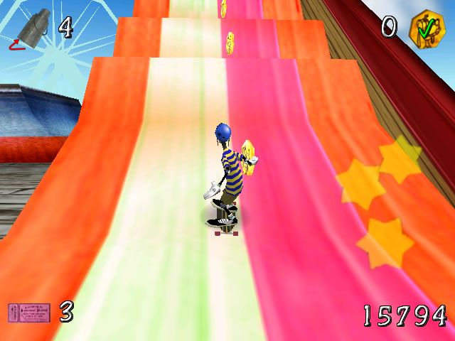 Disney's Extremely Goofy Skateboarding (Windows) screenshot: There are a few coins up this slide.