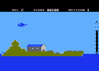 Blue Thunder (Atari 8-bit) screenshot: [Blue Thunder] Some enemy buildings
