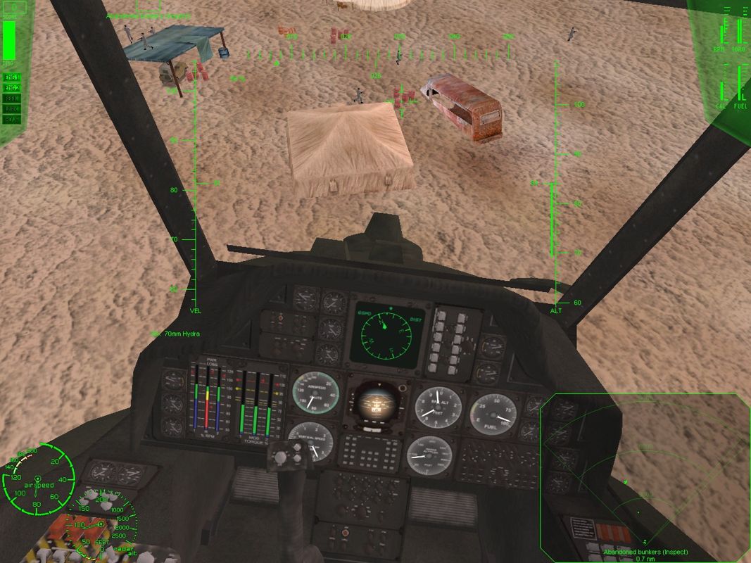 AH-64 Apache Air Assault (Windows) screenshot: Taking a close look at the terrorists camp.