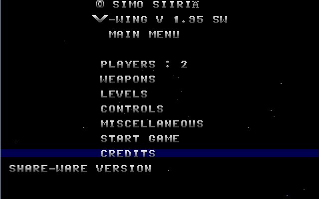 V-Wing (DOS) screenshot: Main menu