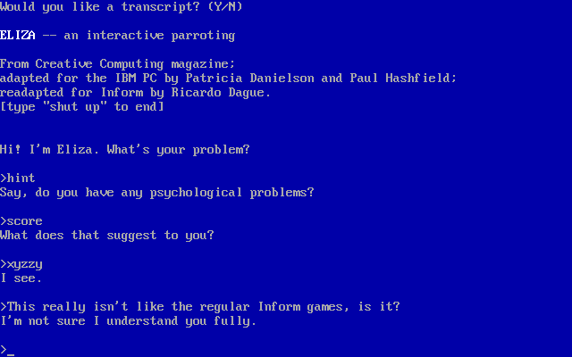 Eliza (DOS) screenshot: Inform port