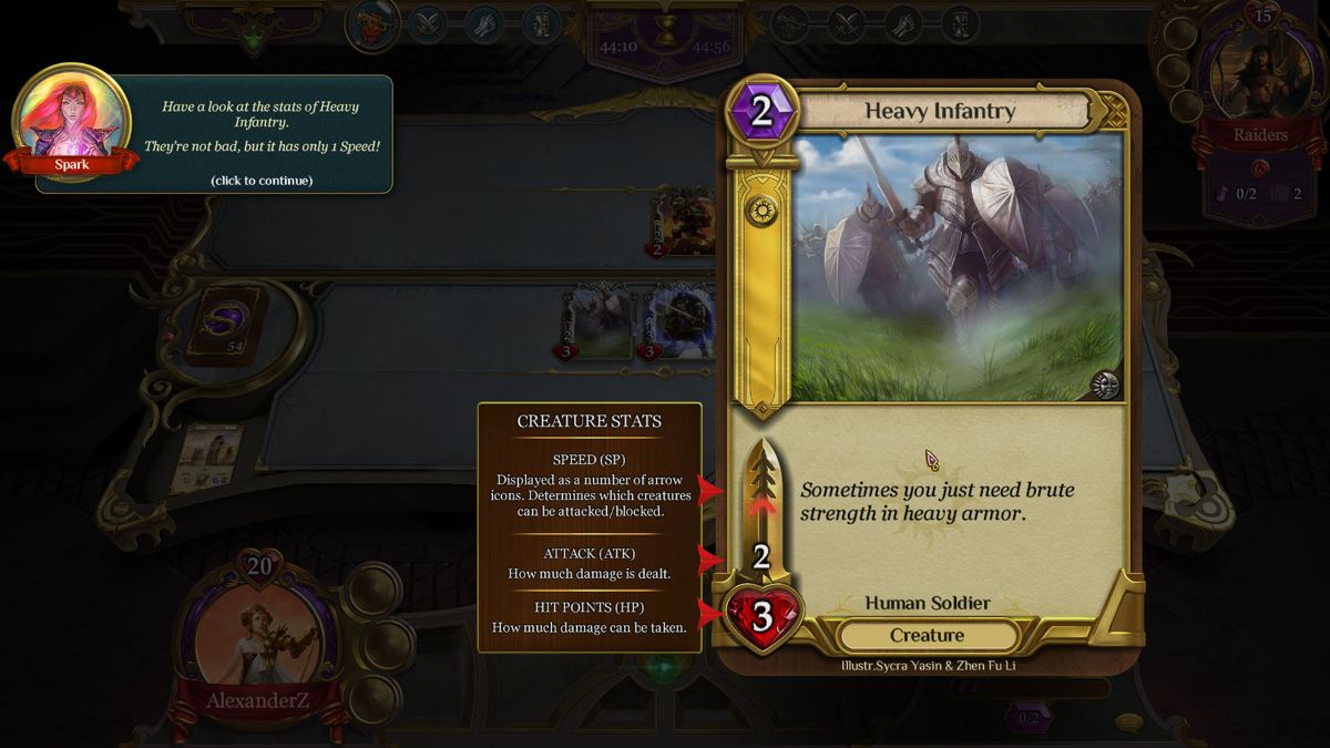 Spellweaver (Windows) screenshot: Units have three basic stats - damage, health and speed. Some units also have special powers or activated abilities.