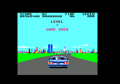 Crazy Cars (Amstrad CPC) screenshot: Game over