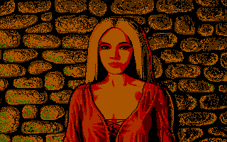 Defender of the Crown (DOS) screenshot: The beautiful Saxon maiden Anne.