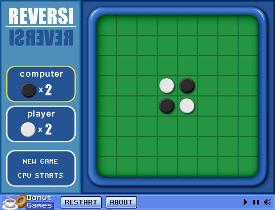 Reversi (Browser) screenshot: Starting a new game.