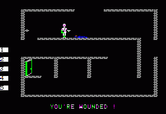 Beyond Castle Wolfenstein (Apple II) screenshot: You walk slower if you're wounded.