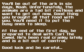 Super Noah's Ark 3-D (DOS) screenshot: Story at the beginning of episode 1
