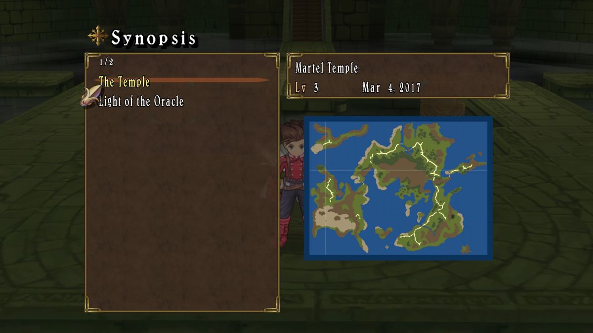 Tales of Symphonia (Windows) screenshot: Here the player can brush up on the story so far