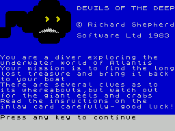 Devils of the Deep (ZX Spectrum) screenshot: The game loads to this screen
