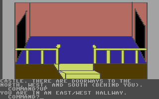 Hi-Res Adventure #2: The Wizard and the Princess (Commodore 64) screenshot: At the top of the stairs.