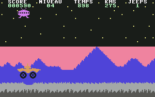Jeep (Commodore 64) screenshot: Jumping over pit