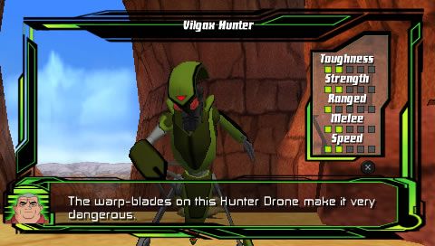Ben 10: Protector of Earth (PSP) screenshot: When new types of enemies appear for the first time, their characteristics are shown.