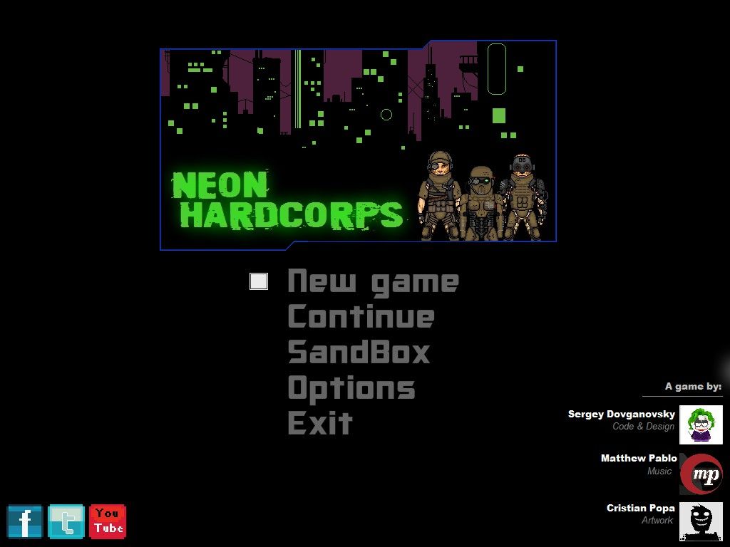 Neon Hardcorps (Windows) screenshot: Main menu