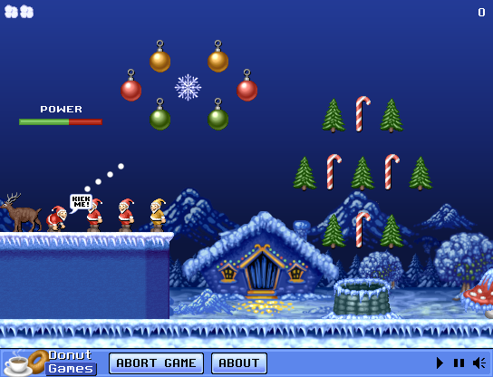 Ruberth's Kick n' Fly (Browser) screenshot: Aim for the christmas ornaments