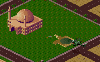 Desert Strike: Return to the Gulf (DOS) screenshot: Level 4 - The madman's palace.