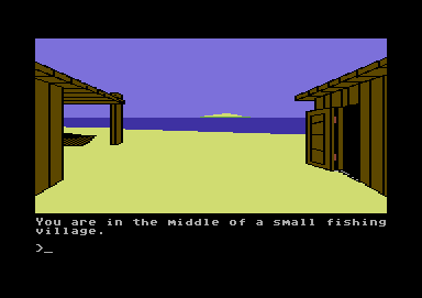 Dark Lord (Commodore 64) screenshot: Arrived at the fishing village