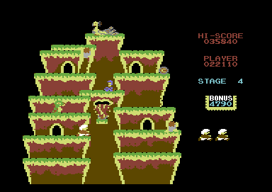 Halcyon (Commodore 64) screenshot: Fire jets out from the mouth in the center of the stage