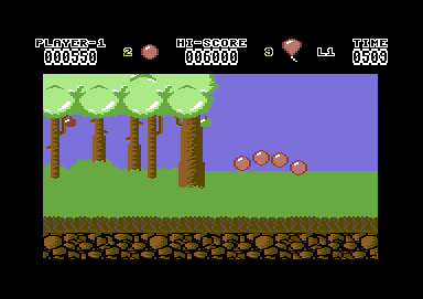 Hoppin' Mad (Commodore 64) screenshot: Nine balloons down... one to go