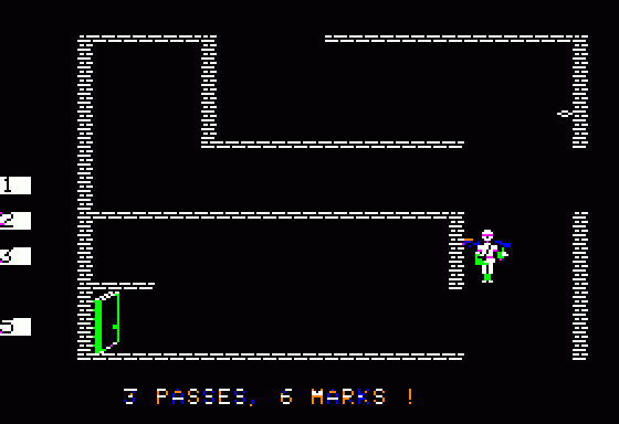 Beyond Castle Wolfenstein (Apple II) screenshot: Find cash (German "marks") and ID passes.